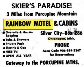 Rainbow Lodging (Rainbow Motel & Cabins) - Nov 1965 Ad (newer photo)